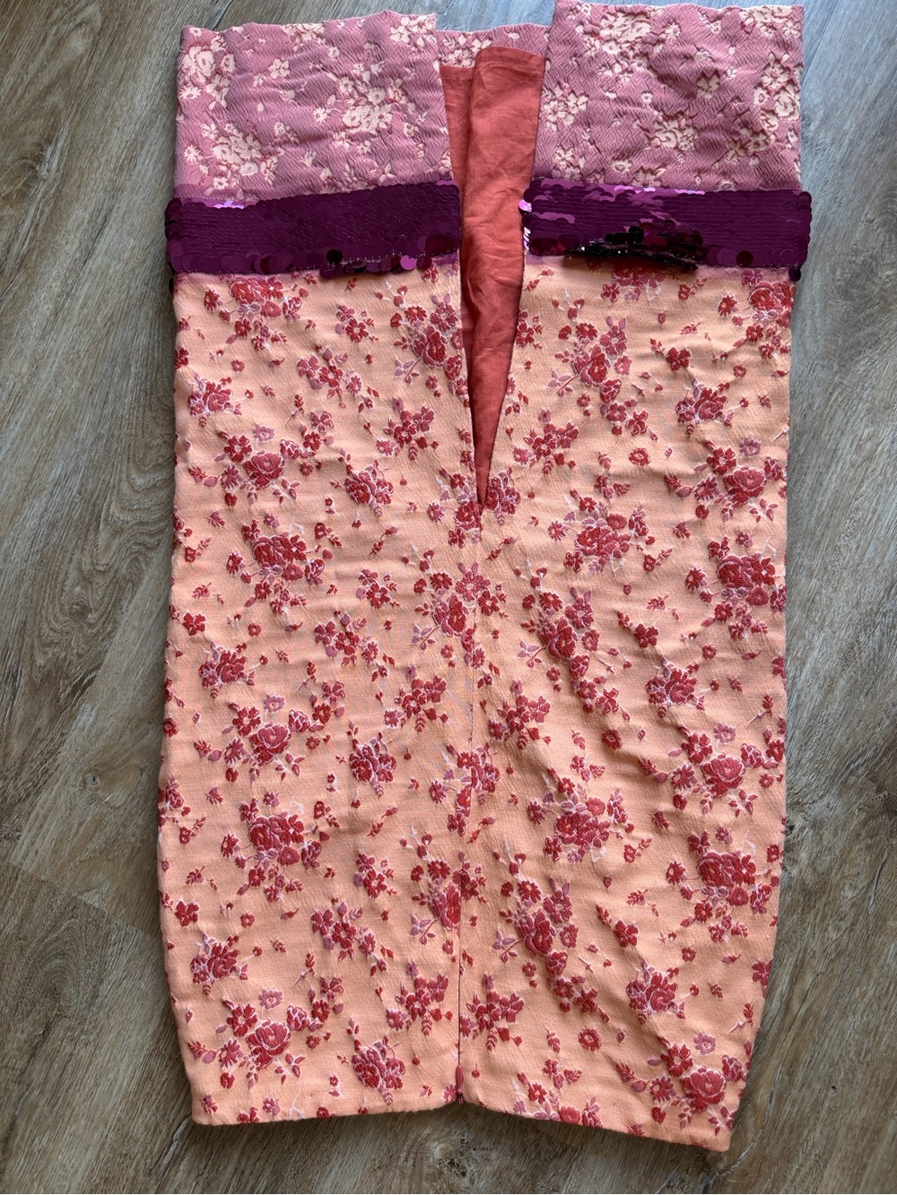 Zara Pink Floral Midi Skirt with Magenta Sequin Band - Picture 5 of 8